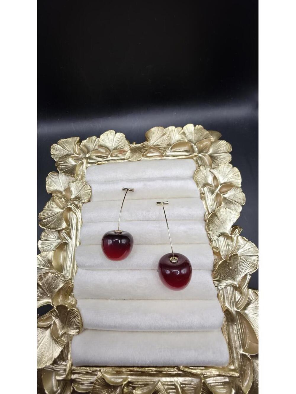 Red Gold Tone Cherry Dangle Drop Earrings